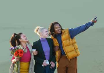 Friends are taking a selfie. Christian Logo Design