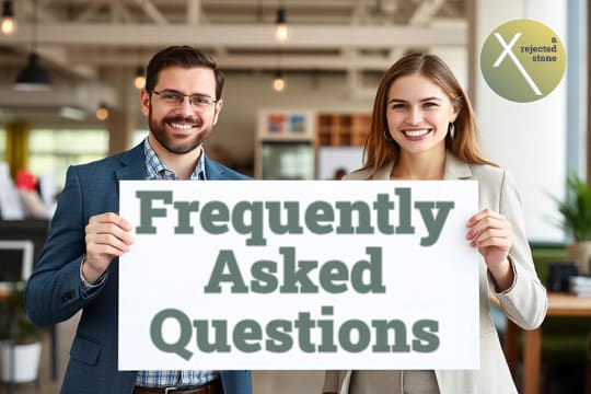 Two digital freelancers holding up a sign saying "Frequently Asked Questions". Church Marketing Firms here to serve you