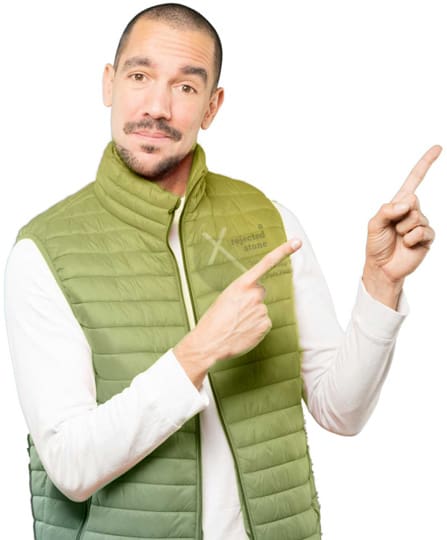 Man pointing to how physical postcards can help a localized organization sent by our Direct mail for private schools service.